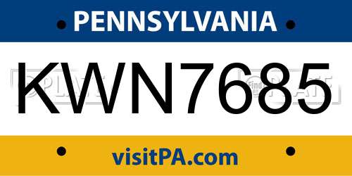 KWN7685 Pennsylvania License Plate