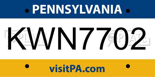 KWN7702 Pennsylvania License Plate