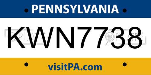 KWN7738 Pennsylvania License Plate