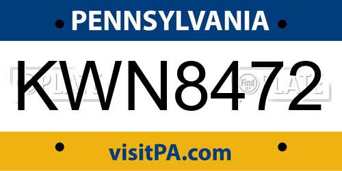 KWN8472 Pennsylvania License Plate