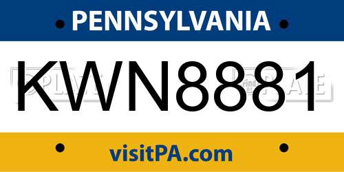 KWN8881 Pennsylvania License Plate