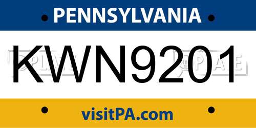 KWN9201 Pennsylvania License Plate