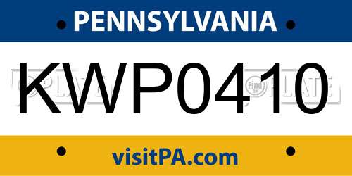 KWP0410 Pennsylvania License Plate