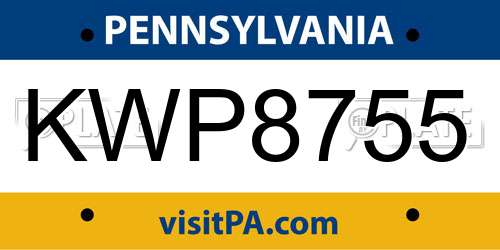 KWP8755 Pennsylvania License Plate