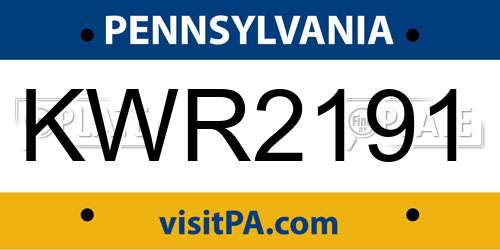 KWR2191 Pennsylvania License Plate