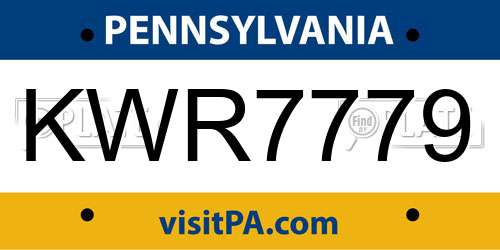 KWR7779 Pennsylvania License Plate