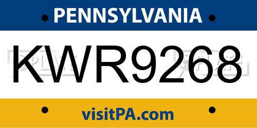 KWR9268 Pennsylvania License Plate
