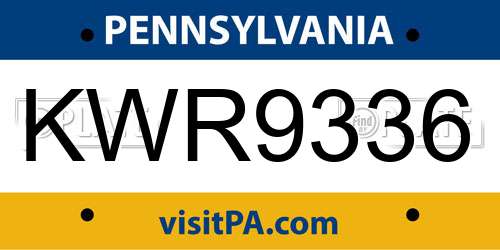 KWR9336 Pennsylvania License Plate