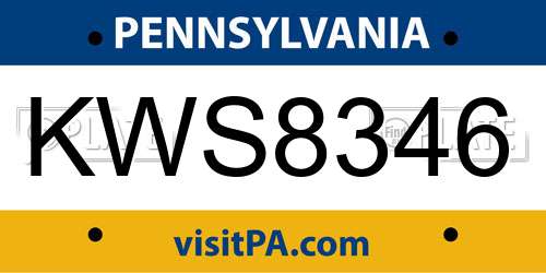 KWS8346 Pennsylvania License Plate