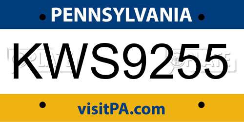 KWS9255 Pennsylvania License Plate