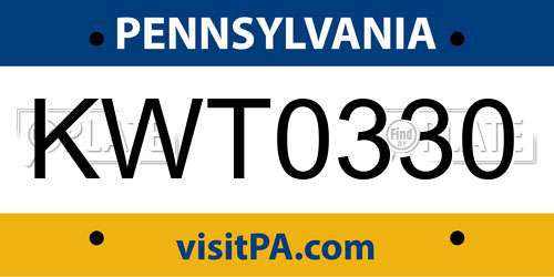KWT0330 Pennsylvania License Plate