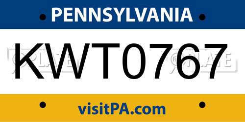 KWT0767 Pennsylvania License Plate