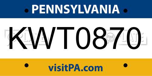 KWT0870 Pennsylvania License Plate