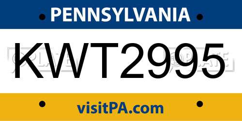 KWT2995 Pennsylvania License Plate