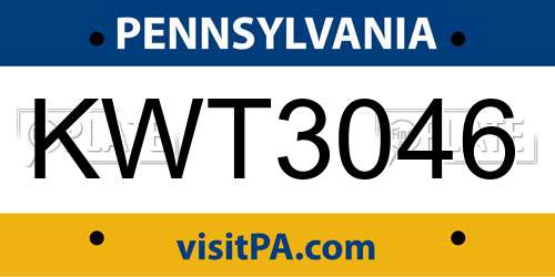 KWT3046 Pennsylvania License Plate