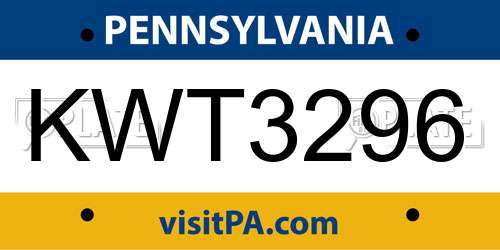 KWT3296 Pennsylvania License Plate