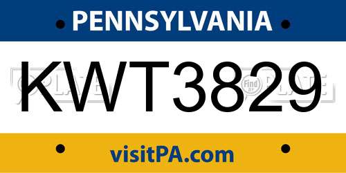KWT3829 Pennsylvania License Plate