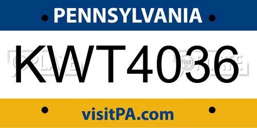 KWT4036 Pennsylvania License Plate