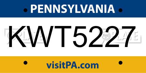 KWT5227 Pennsylvania License Plate