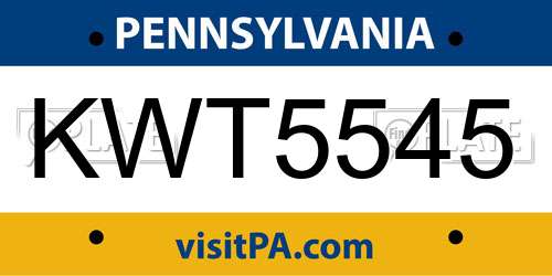 KWT5545 Pennsylvania License Plate