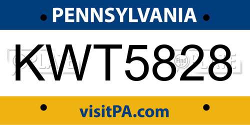 KWT5828 Pennsylvania License Plate