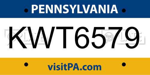 KWT6579 Pennsylvania License Plate