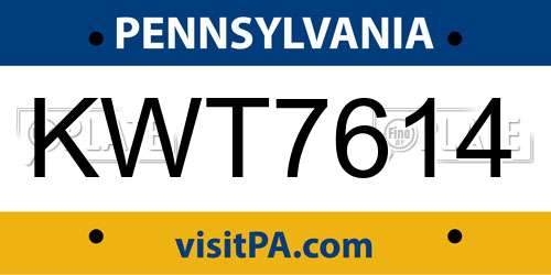 KWT7614 Pennsylvania License Plate