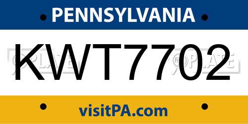 KWT7702 Pennsylvania License Plate
