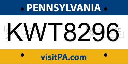 KWT8296 Pennsylvania License Plate
