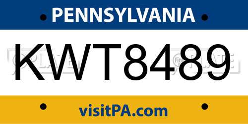 KWT8489 Pennsylvania License Plate