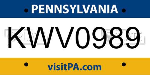 KWV0989 Pennsylvania License Plate