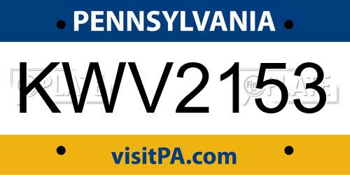 KWV2153 Pennsylvania License Plate