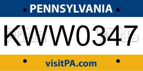 KWW0347 Pennsylvania License Plate