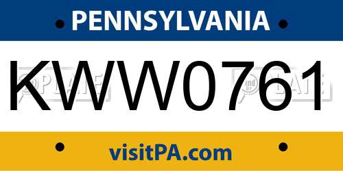 KWW0761 Pennsylvania License Plate
