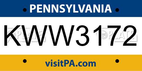 KWW3172 Pennsylvania License Plate