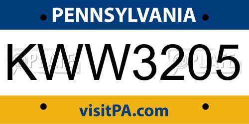KWW3205 Pennsylvania License Plate