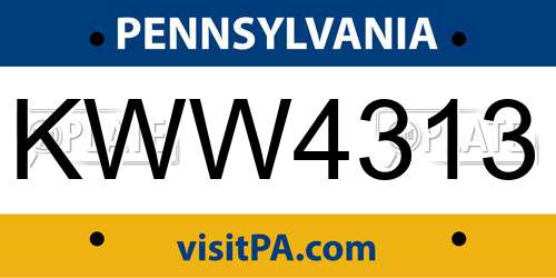 KWW4313 Pennsylvania License Plate
