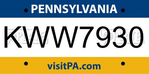 KWW7930 Pennsylvania License Plate