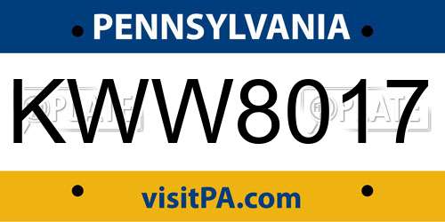 KWW8017 Pennsylvania License Plate