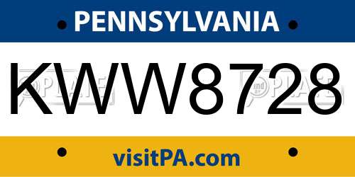 KWW8728 Pennsylvania License Plate