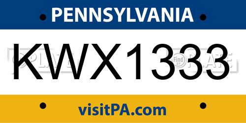 KWX1333 Pennsylvania License Plate