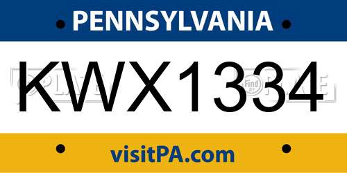 KWX1334 Pennsylvania License Plate