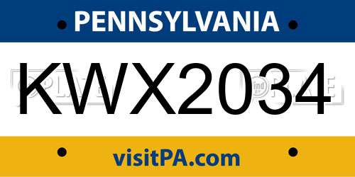 KWX2034 Pennsylvania License Plate