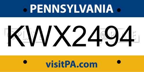 KWX2494 Pennsylvania License Plate