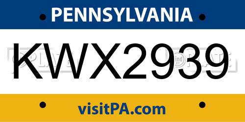 KWX2939 Pennsylvania License Plate