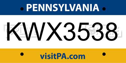 KWX3538 Pennsylvania License Plate