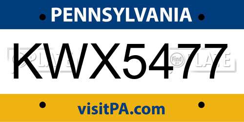 KWX5477 Pennsylvania License Plate