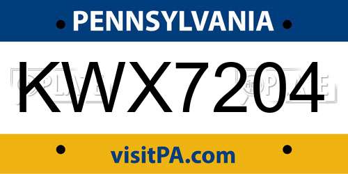 KWX7204 Pennsylvania License Plate