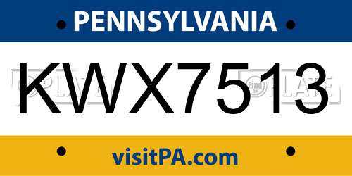 KWX7513 Pennsylvania License Plate