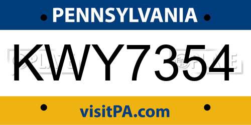 KWY7354 Pennsylvania License Plate